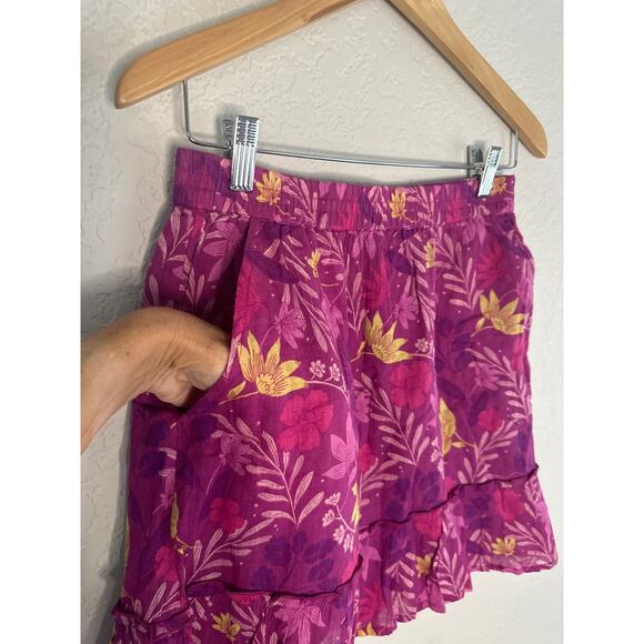 NEW Rachel Roy Purple Floral Skirt Colorful Mini 70s Tier Ruffle Pockets - Picture 4 of 6
